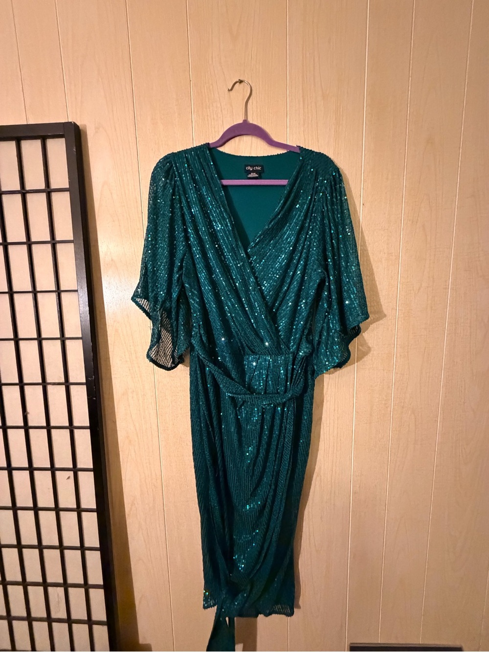 City Chic Teal Sequin Wrap Midi Dress